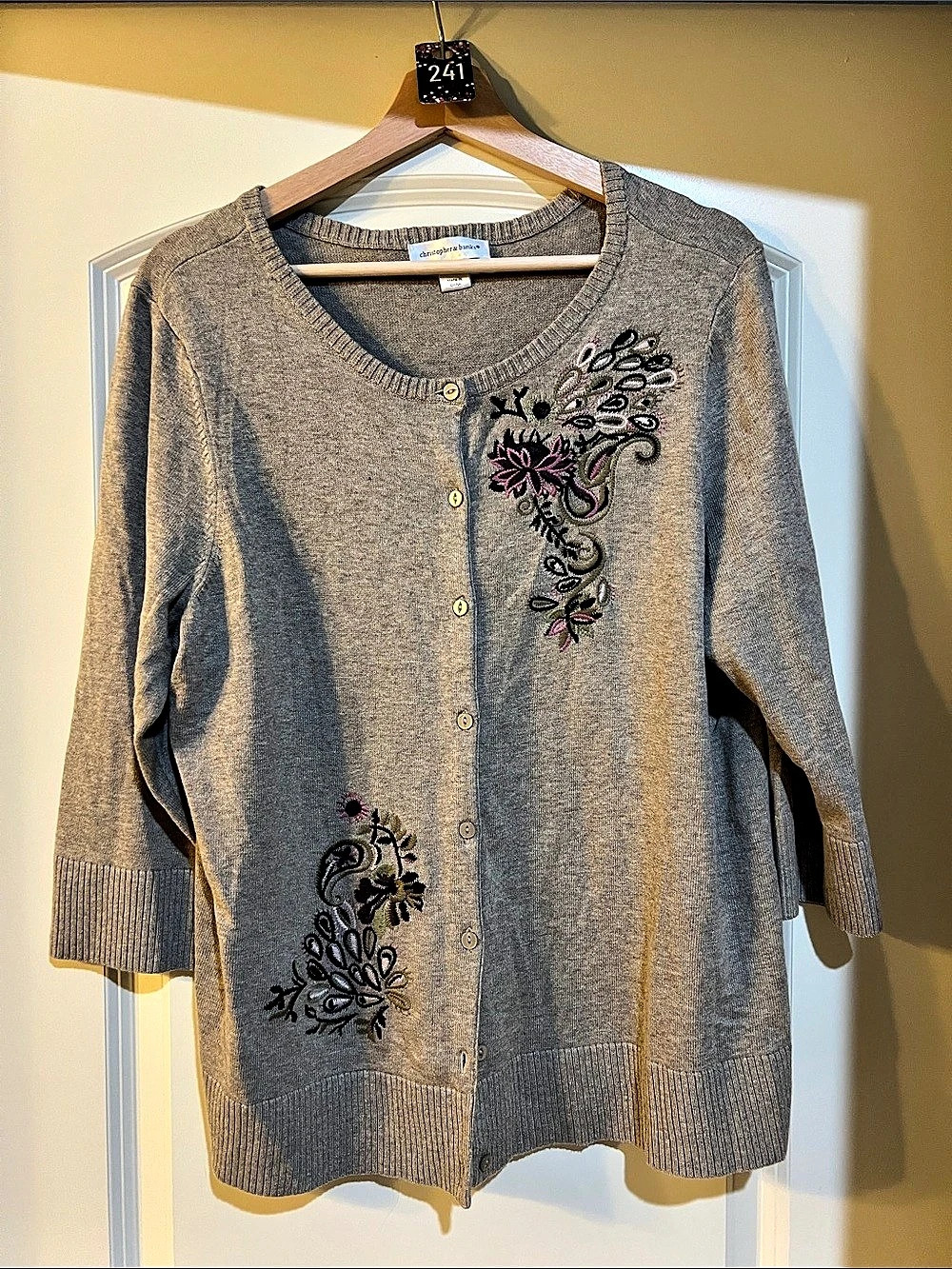 Christopher & Banks Embroidered Cardigan in Gray Size XL Like New H241